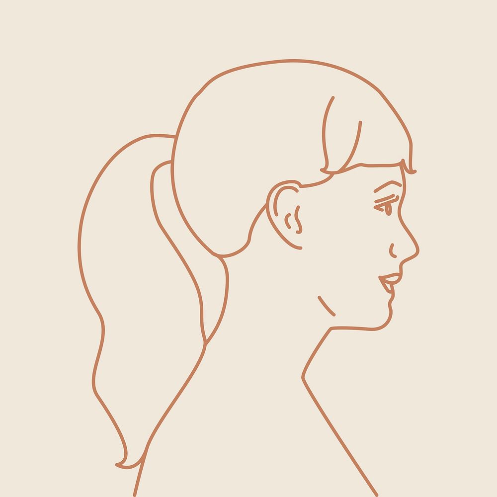 Woman in ponytail portrait, aesthetic line art graphic vector