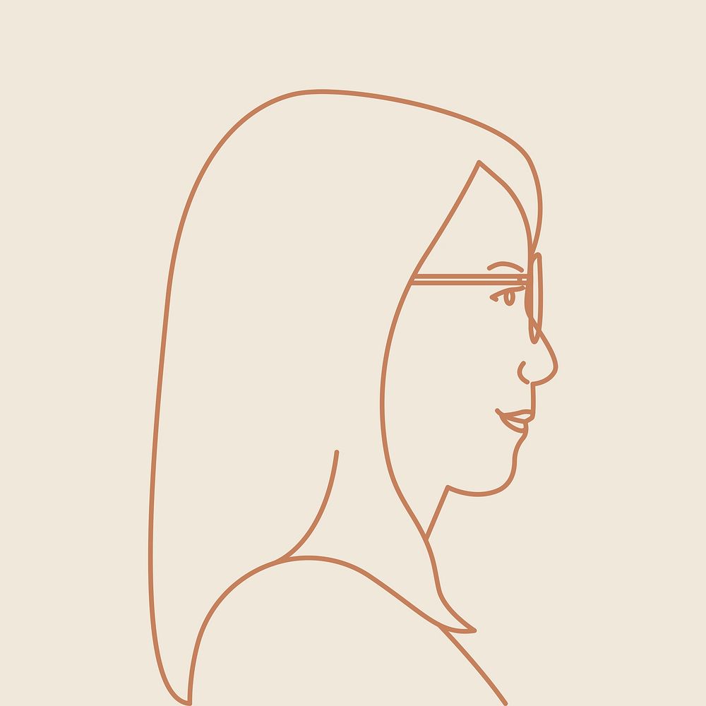 Nerdy woman portrait sticker, aesthetic monoline illustration psd