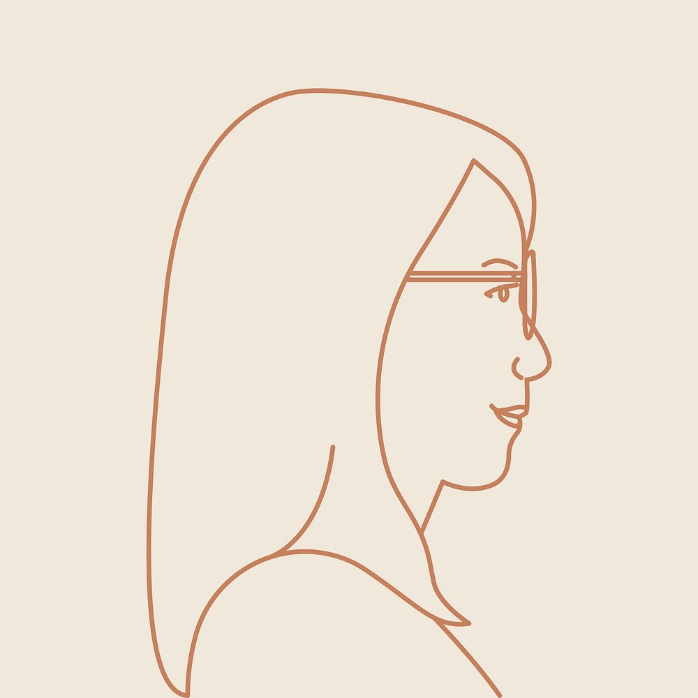 Nerdy woman portrait sticker, aesthetic monoline illustration vector