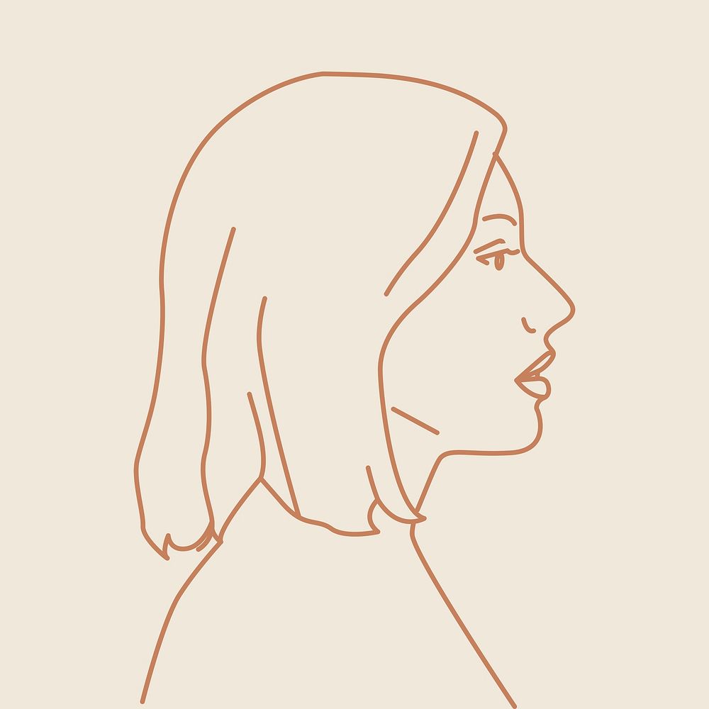Beautiful woman portrait sticker, aesthetic line art illustration psd