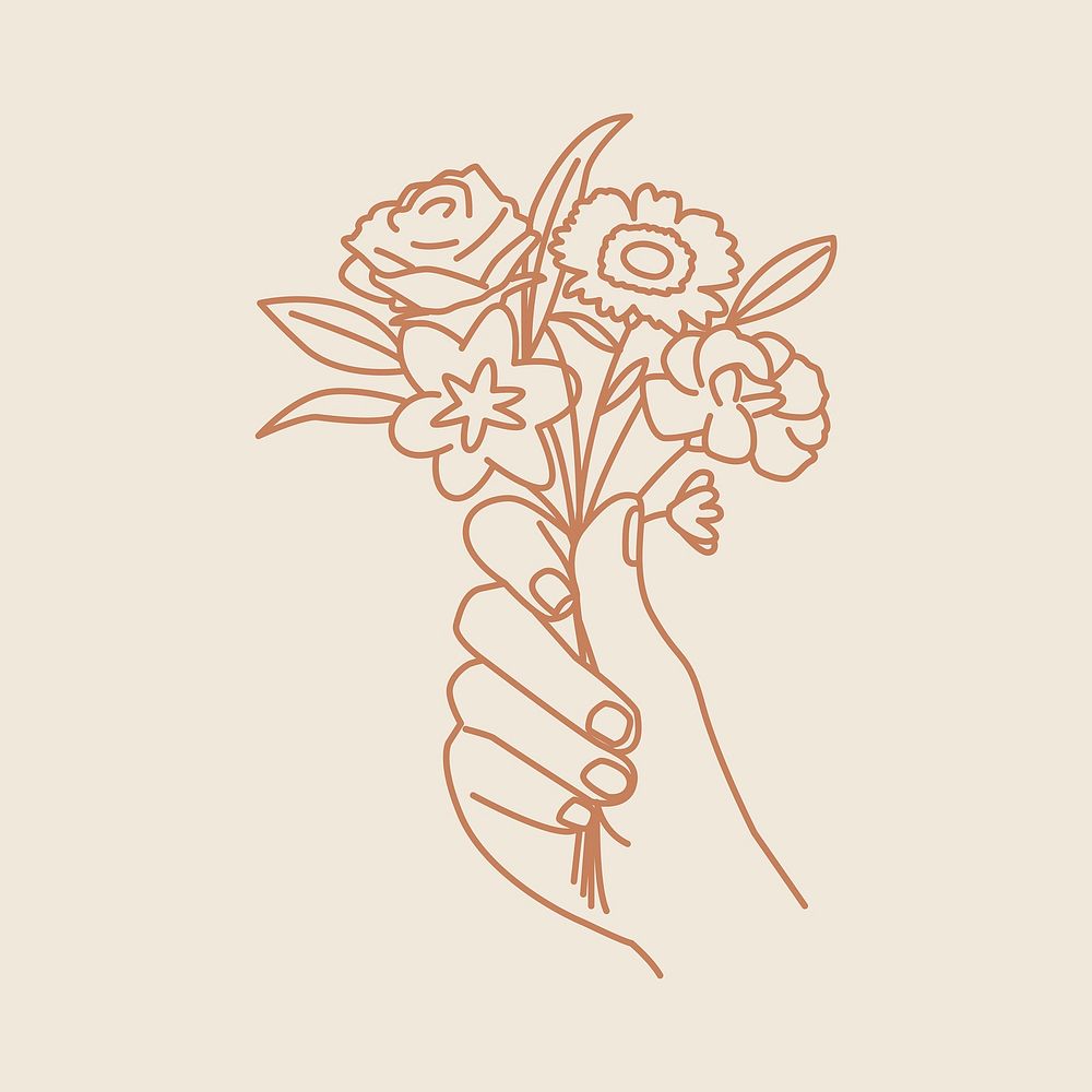 Hand holding flower clipart, monoline illustration