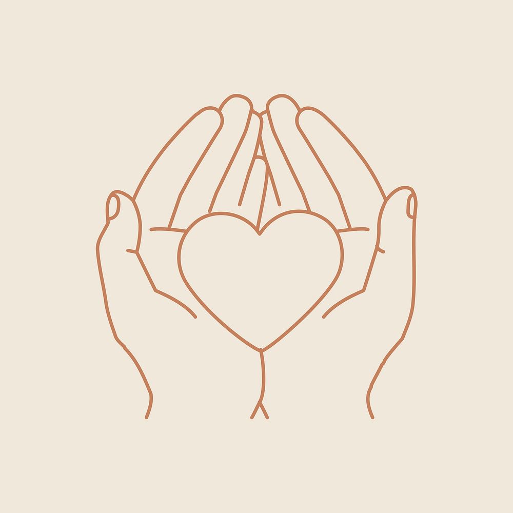 Heart in hand sticker, charity symbol, line art psd
