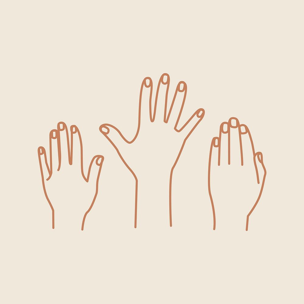 Raised hands sticker, charity, vonlunteering, monoline art vector