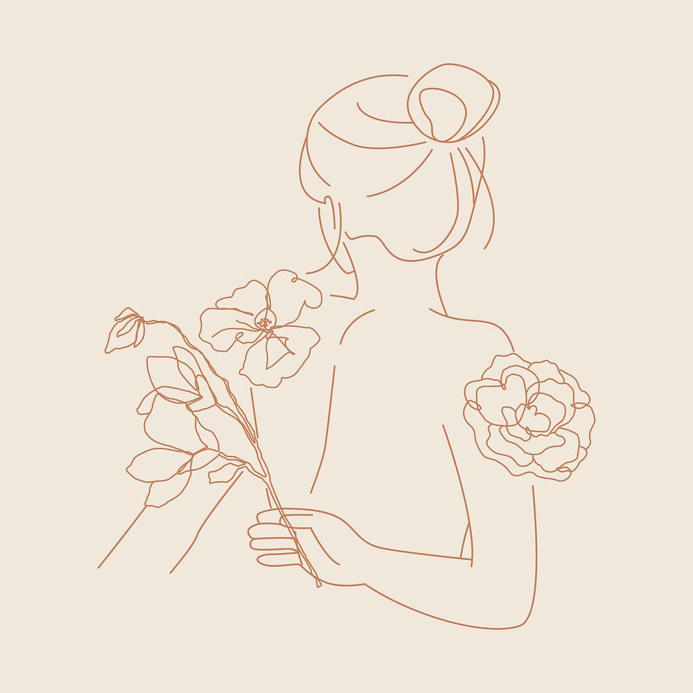 Floral woman portrait sticker, beauty character illustration psd