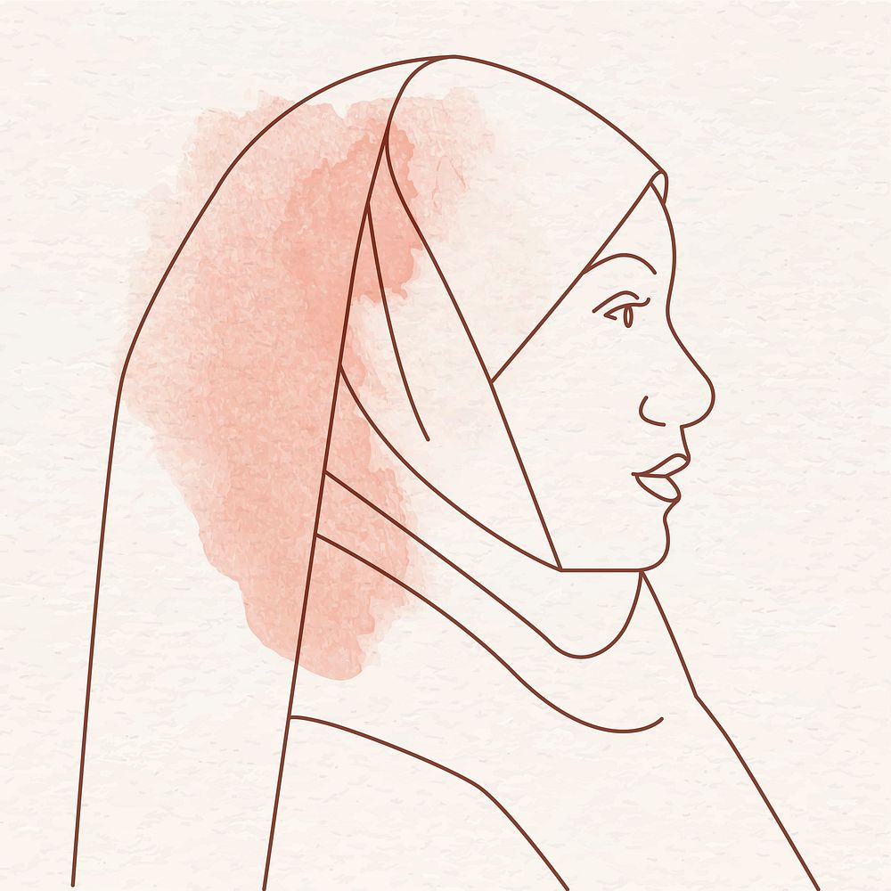 Monoline muslim woman clipart, religious monoline portrait