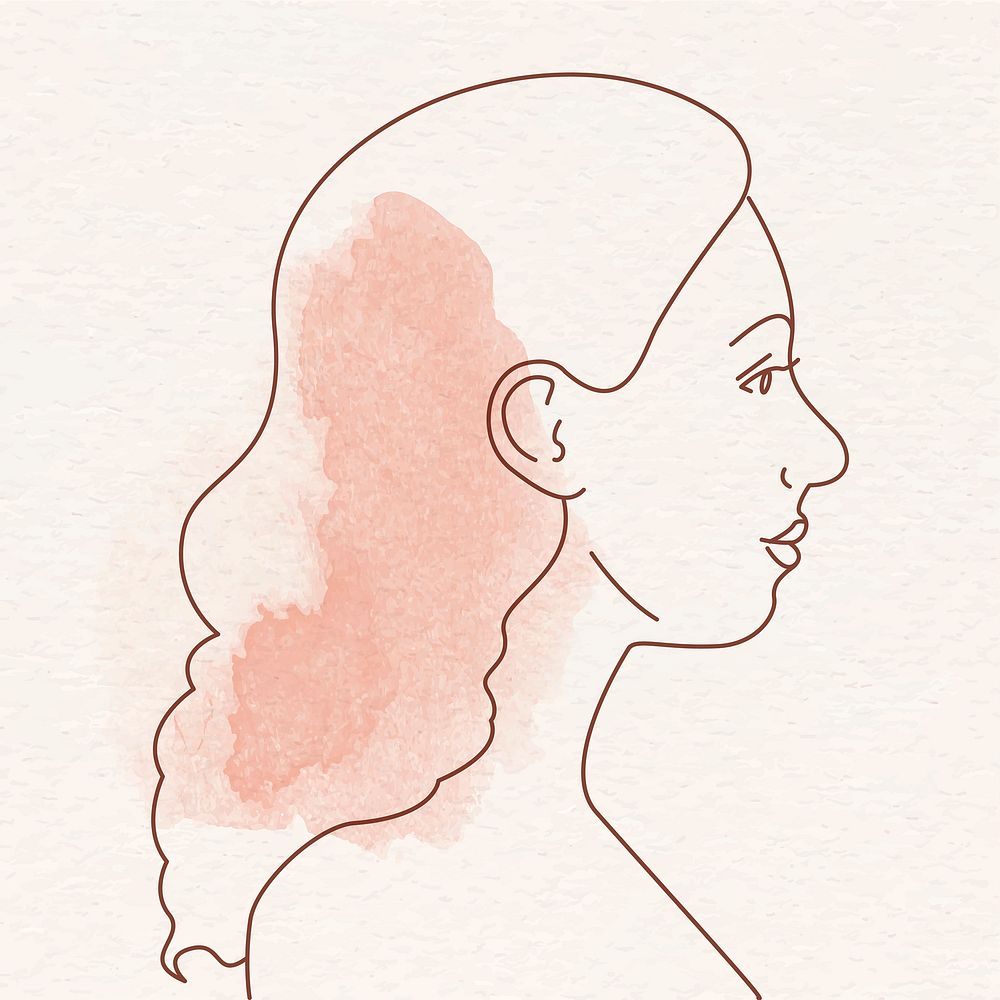 Watercolor woman sticker, monoline portrait vector