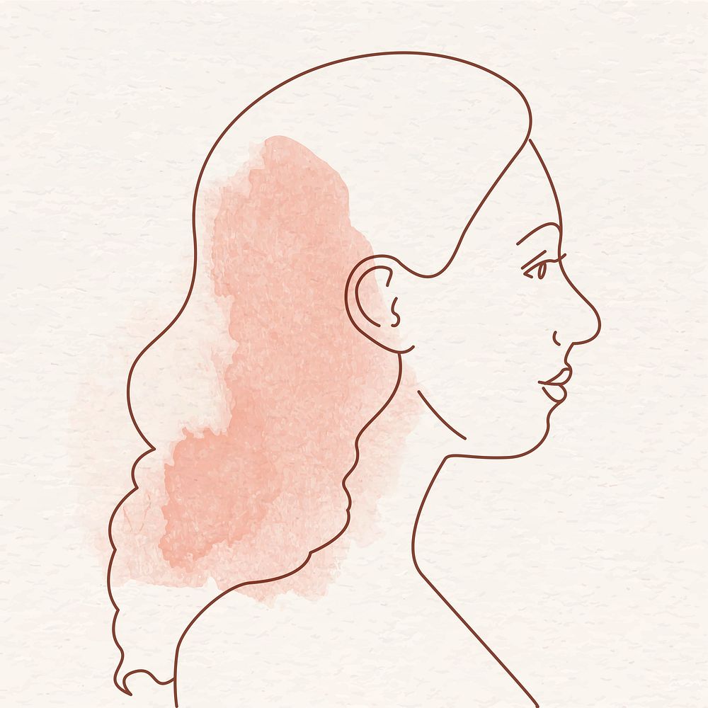 Watercolor woman sticker, monoline portrait psd