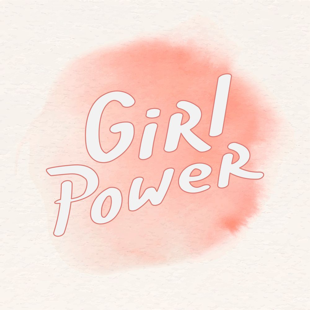 Girl power typography sticker, watercolor design psd