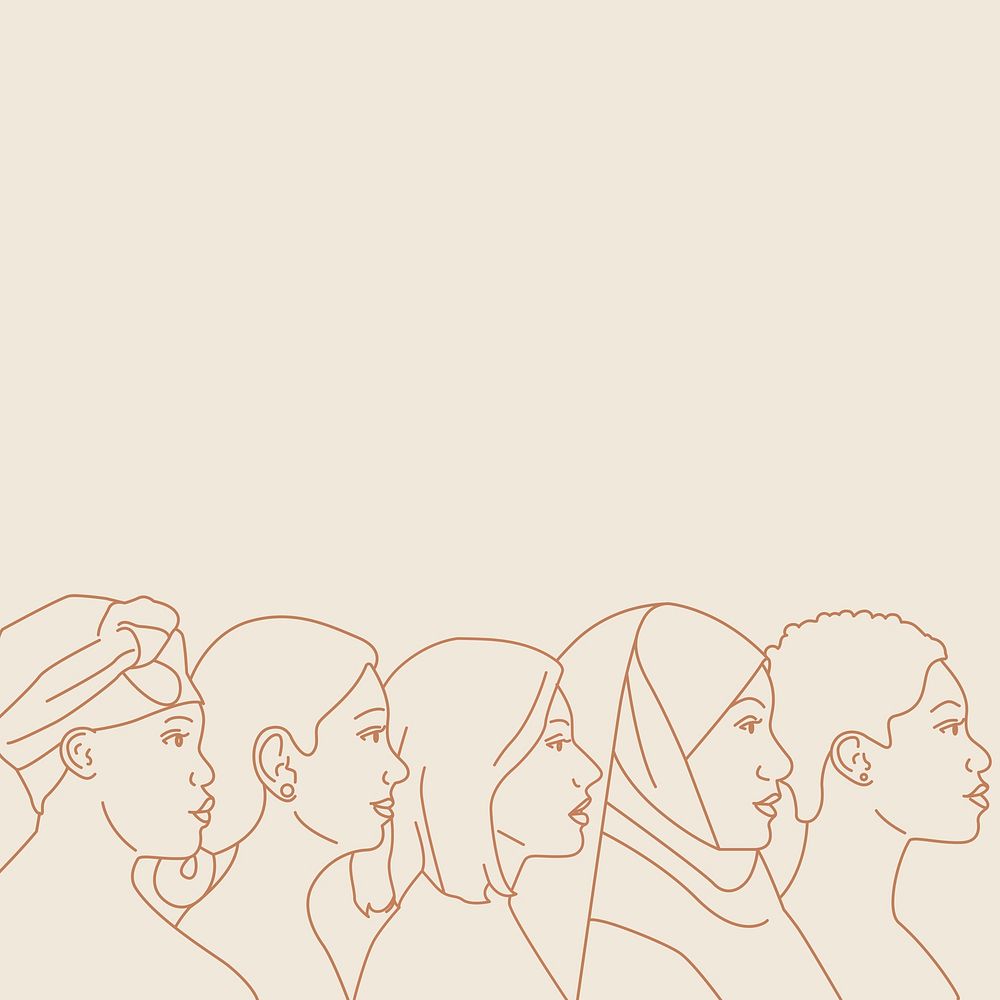 Diverse women background, beige border, girl power concept psd