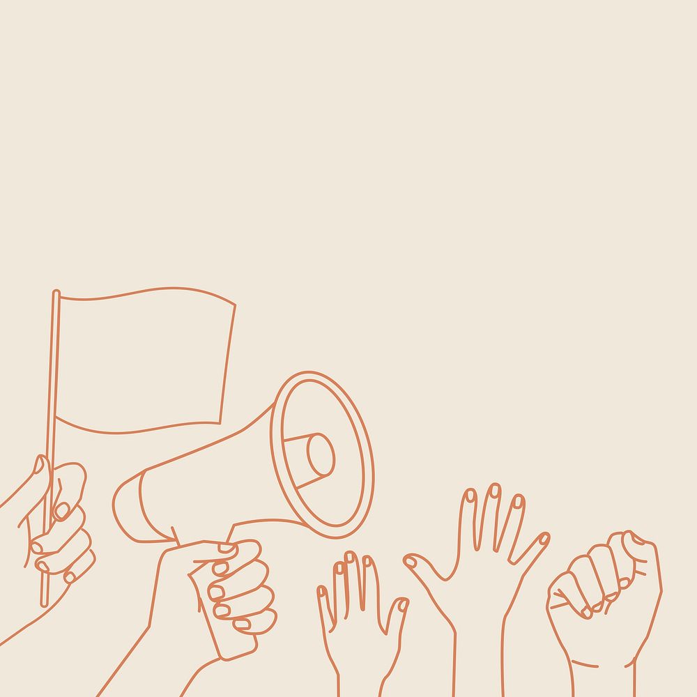 Protesting hands background, earth tone border, social issue concept psd