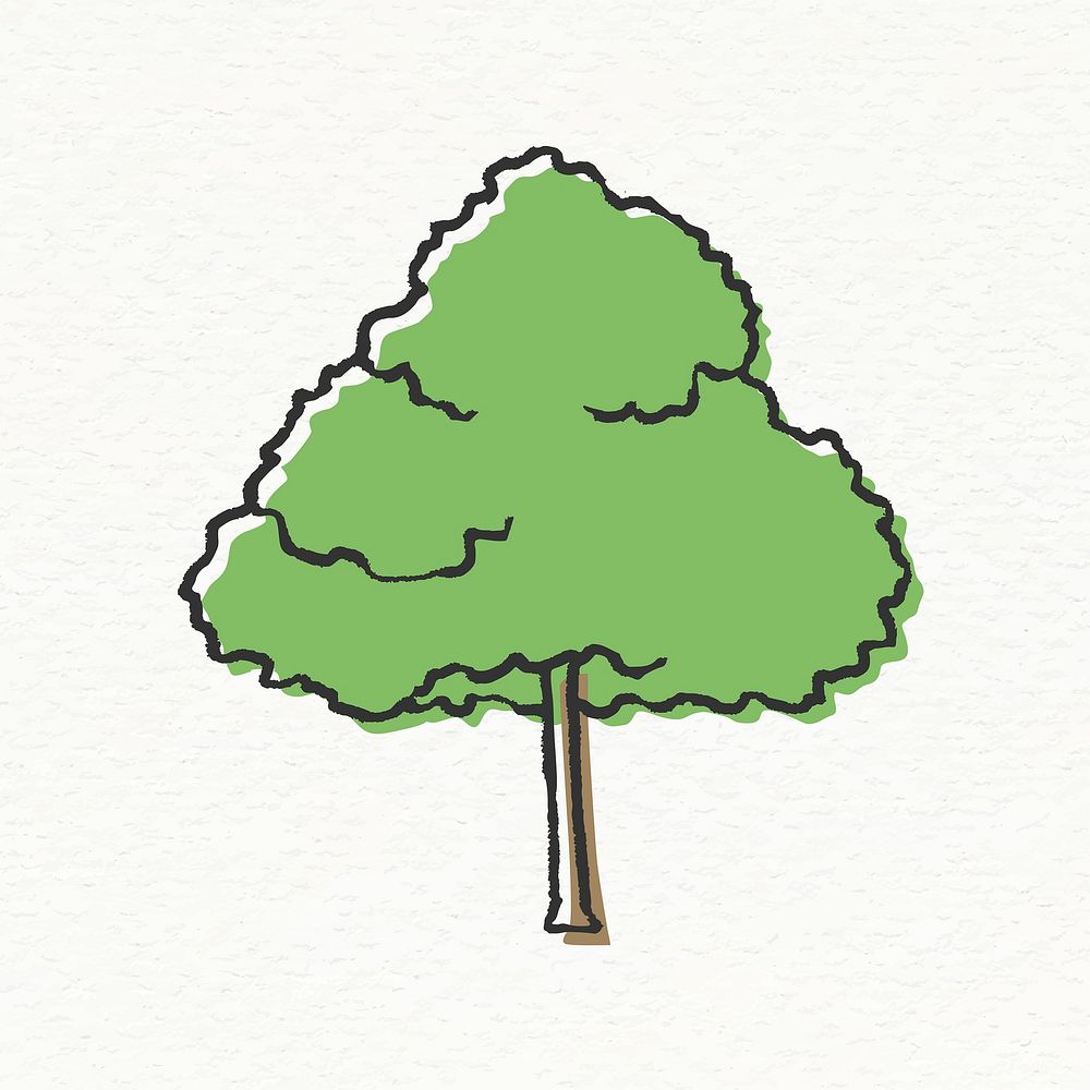 Ash tree sticker, cute line art collage element vector