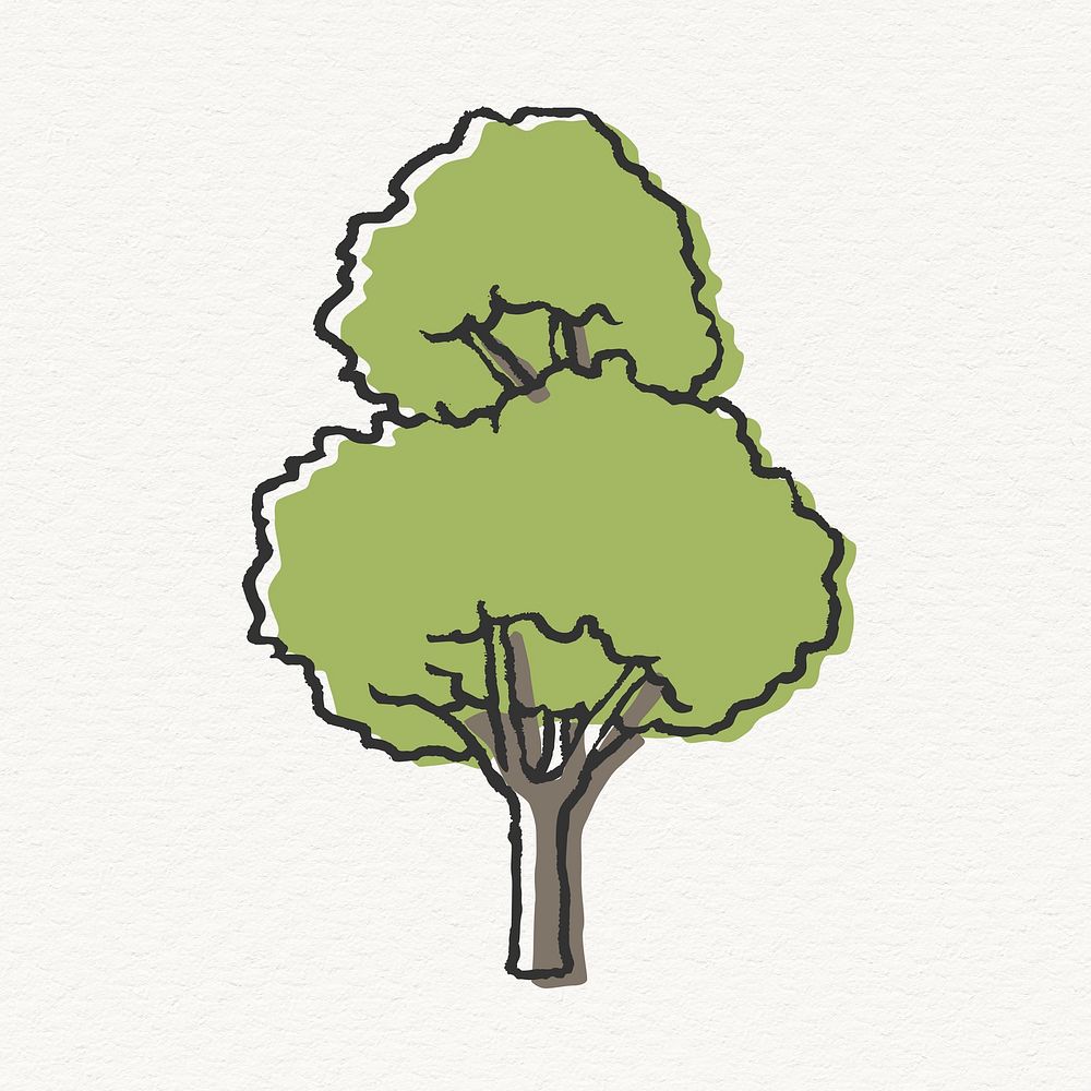Green oak tree collage element, nature design psd