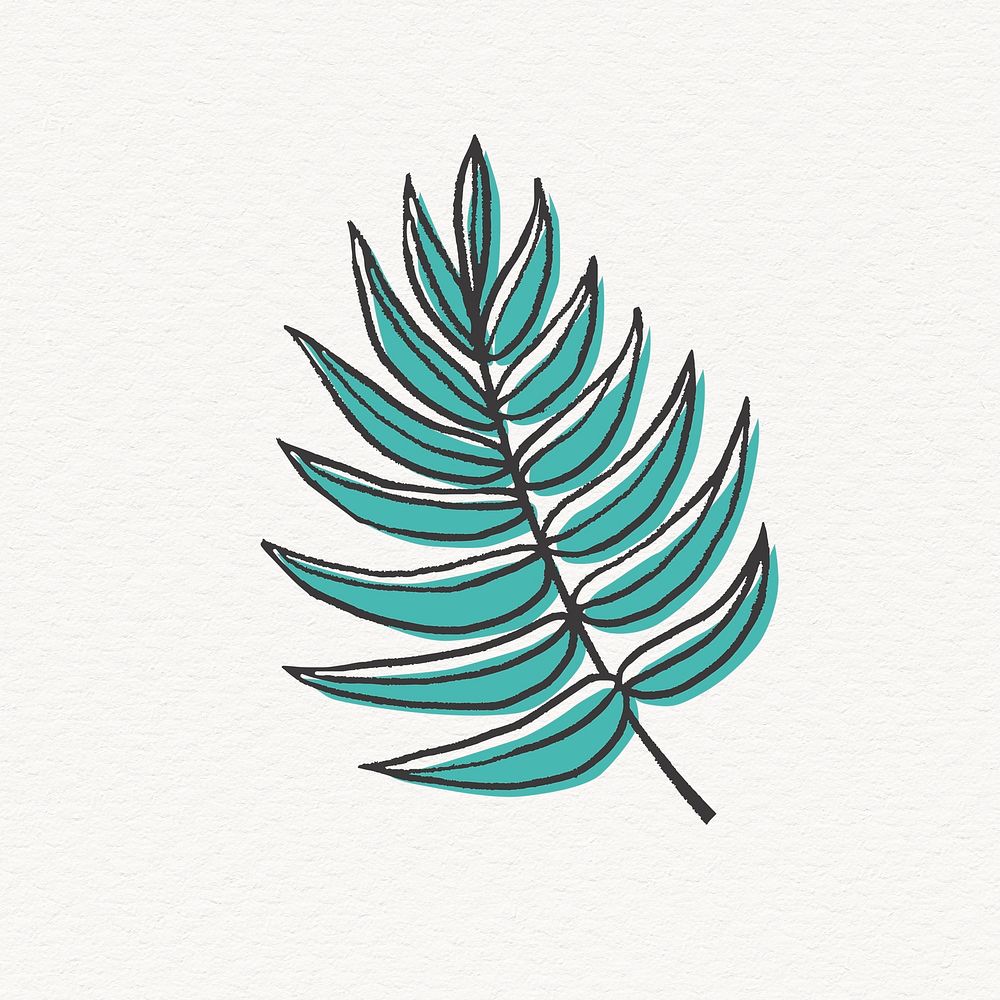 Palm tree leaf sticker, cute line art collage element vector