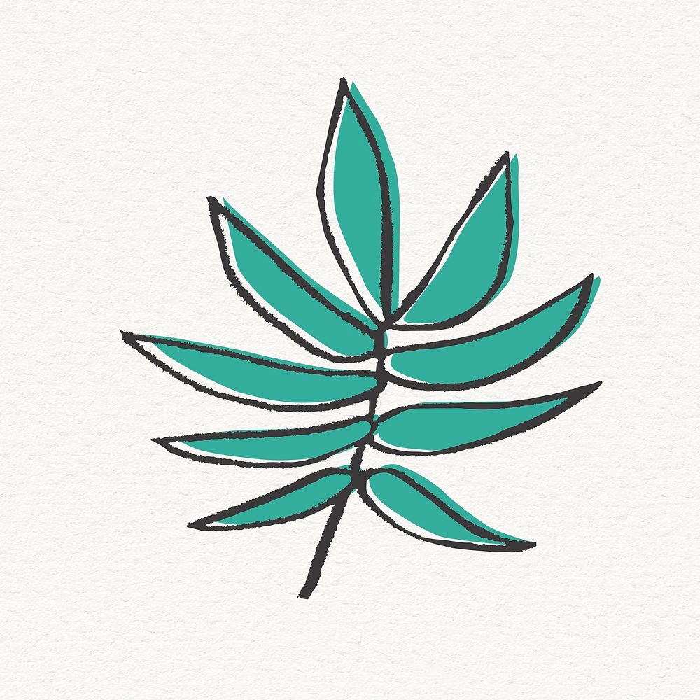 Line art palm tree leaf collage element, nature design psd