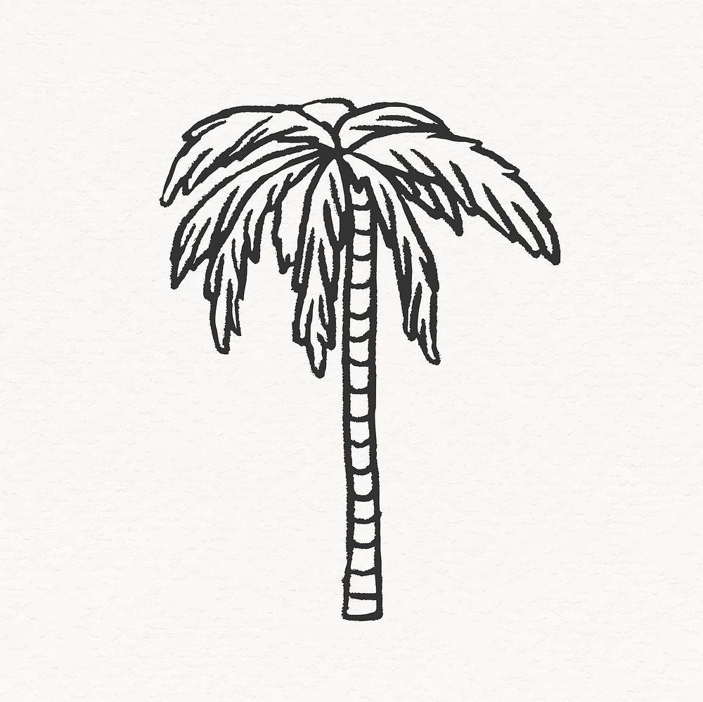 Palm tree sticker, cute line art collage element vector