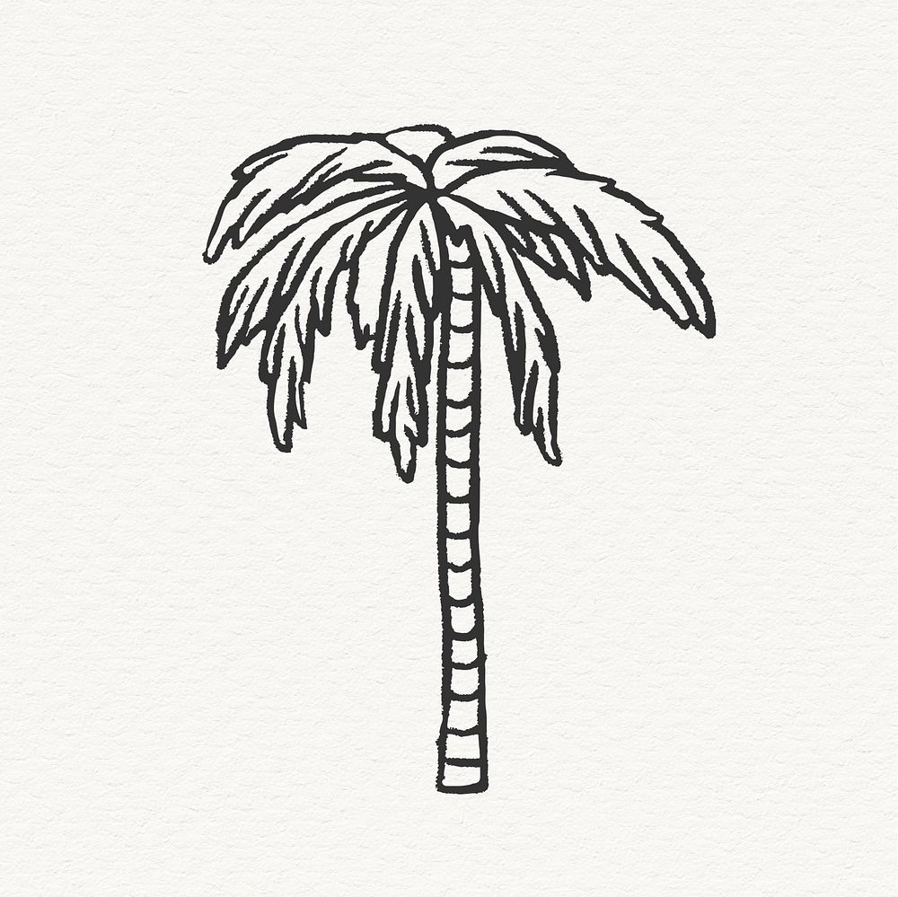 Palm tree sticker, cute line art collage element psd