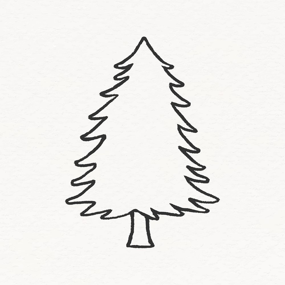 Spruce tree sticker, cute line art collage element vector