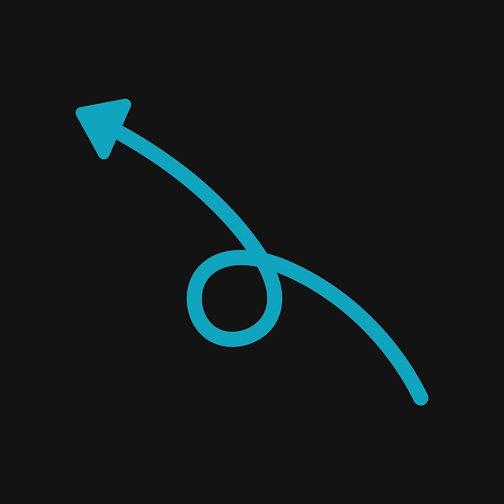 Minimal arrow illustration, hand drawn blue simple design on black background psd