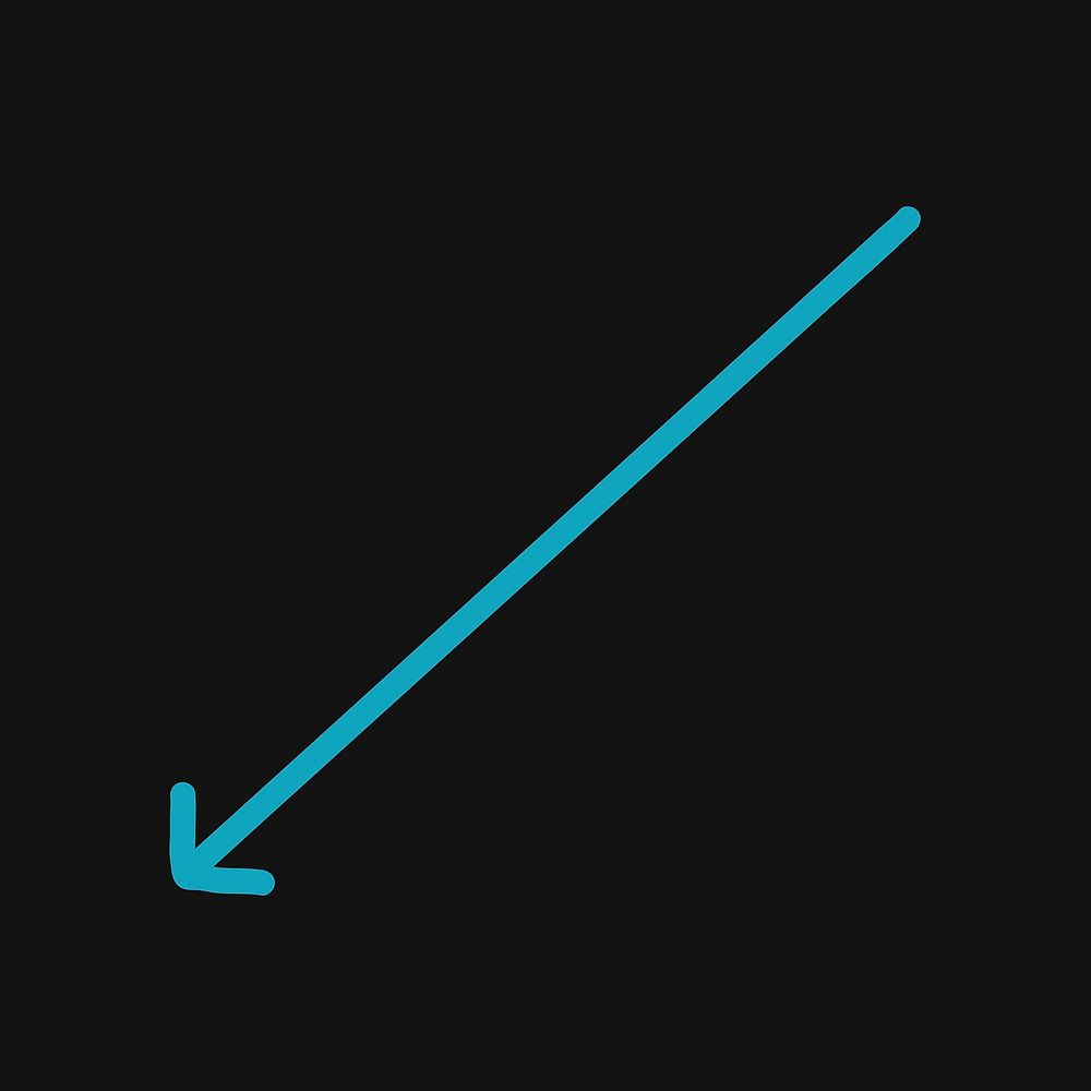 Minimal arrow illustration, hand drawn blue simple design on black background
