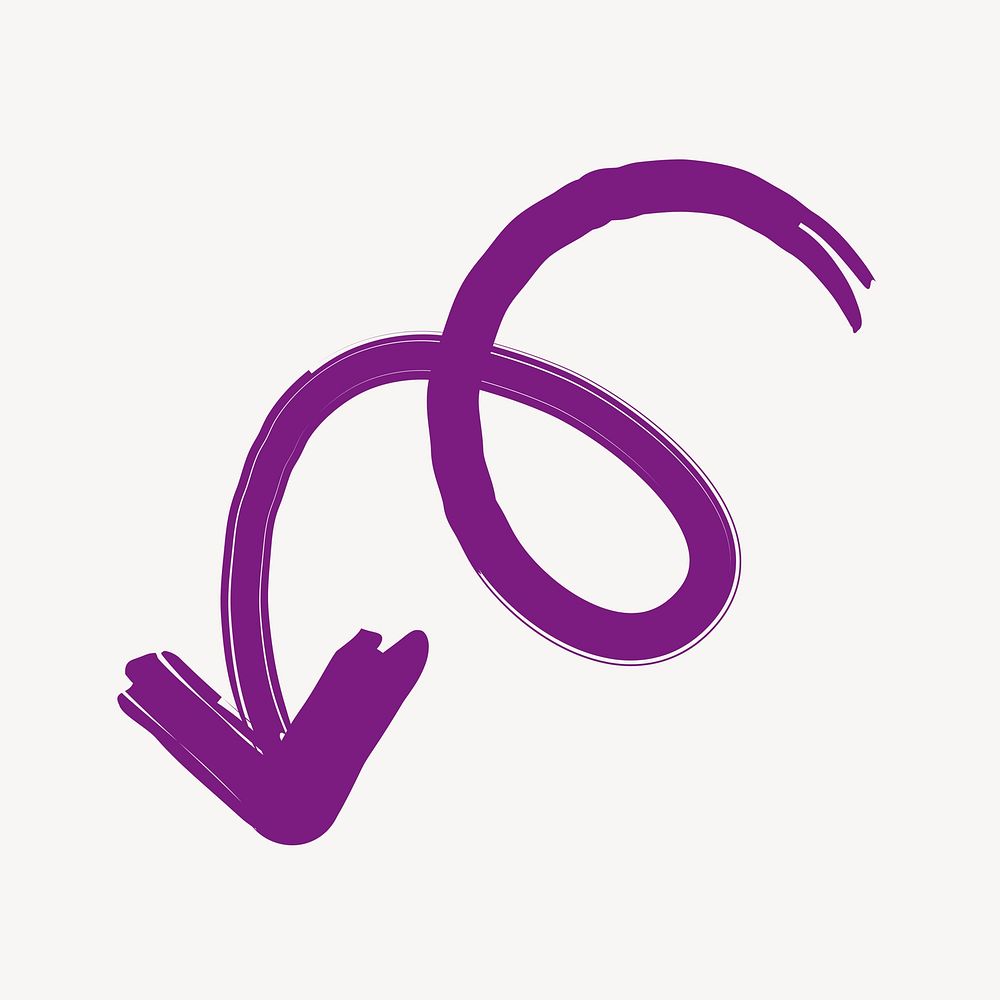 Minimal arrow illustration, hand drawn purple simple design on colorful background psd