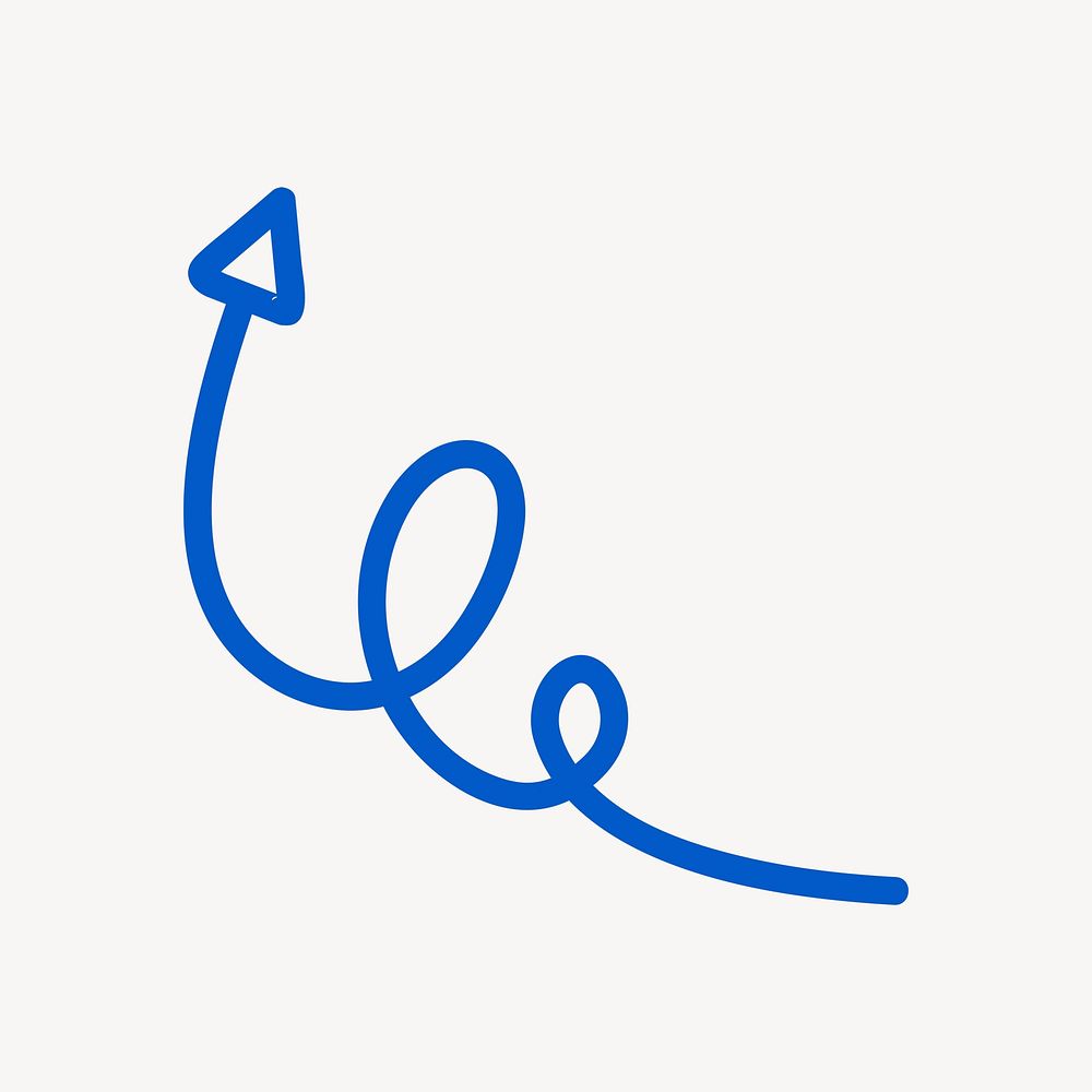Minimal arrow illustration, hand drawn blue simple design on colorful background psd