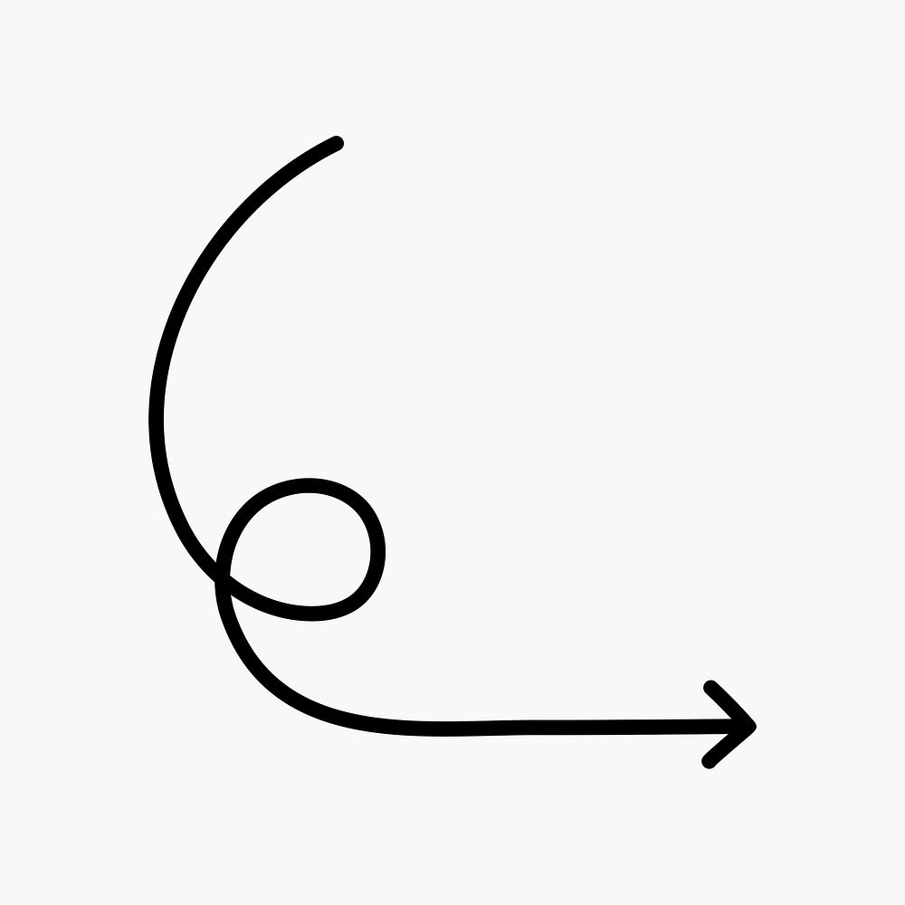 Minimal arrow illustration, hand drawn black simple design on white background psd