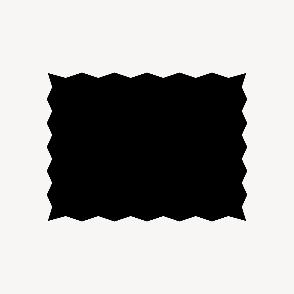 Jagged rectangle illustration, simple black design shape on white background