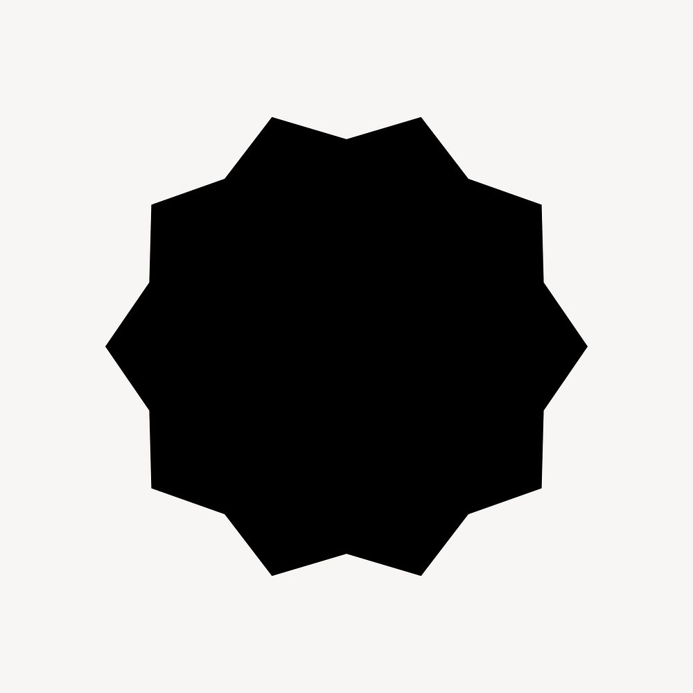 Minimal jagged decagon sticker, simple black design shape on subtle color background vector