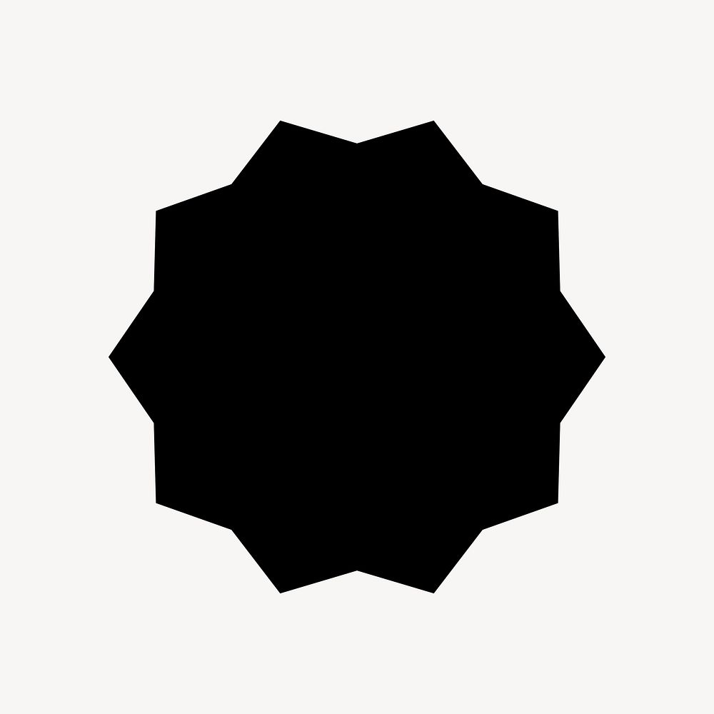 Minimal jagged decagon sticker, simple black design shape on subtle color background vector