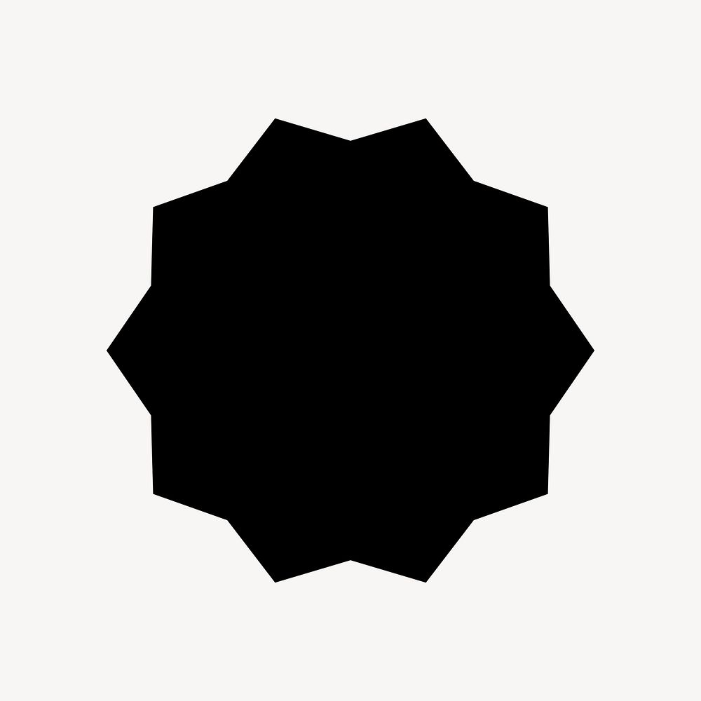 Simple jagged decagon clip art, geometric black design psd