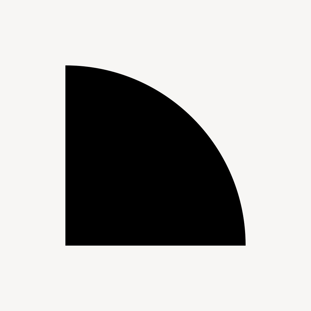 Minimal quarter circle sticker, simple black design shape on subtle color background psd