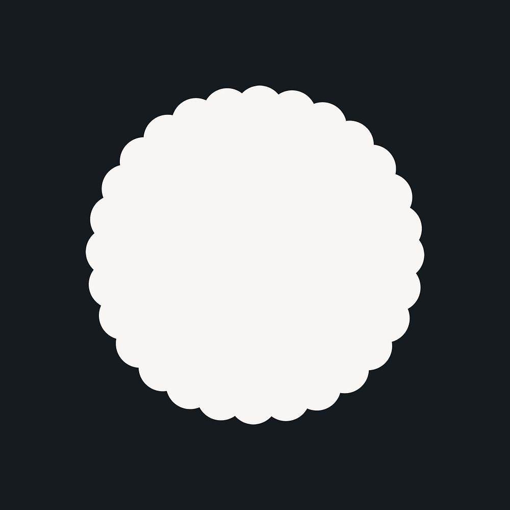 Jagged circle illustration, simple white design shape on black background