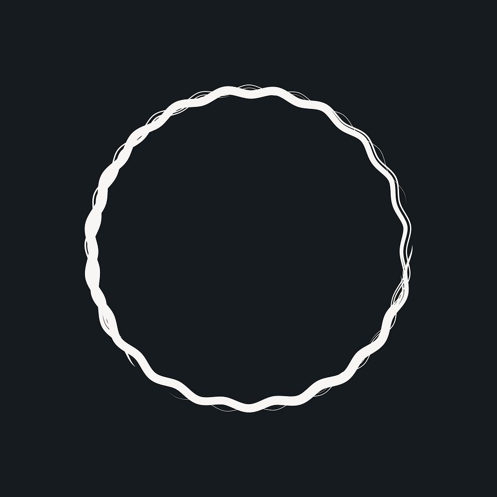 Jagged circle illustration, simple white design shape on black background