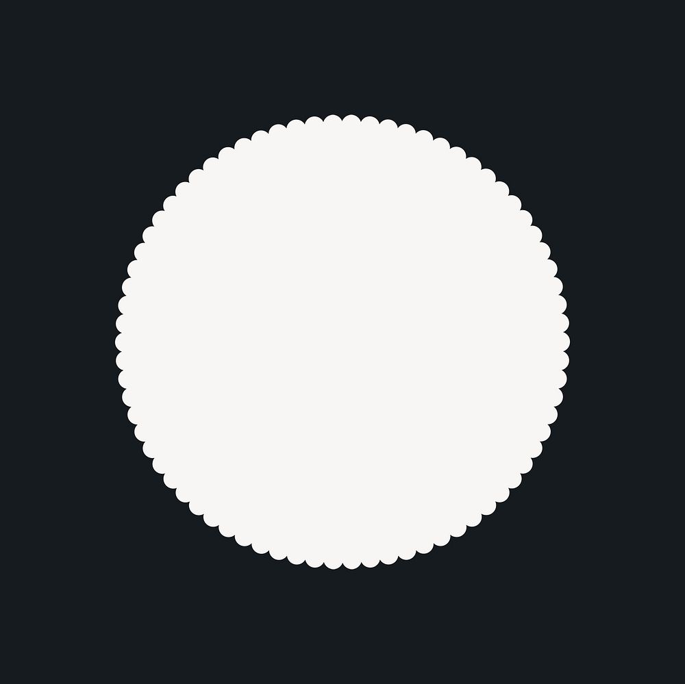 Scalloped circle sticker, minimal shape design on black background psd
