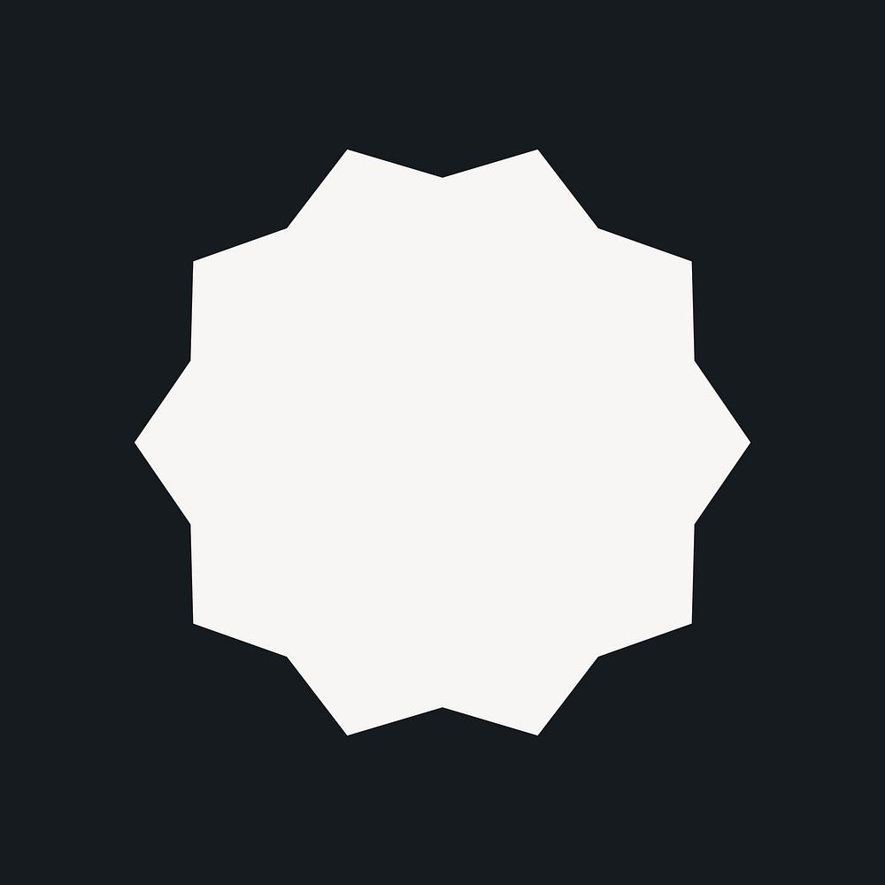 Simple white jagged decagon graphic, minimal form design on black background