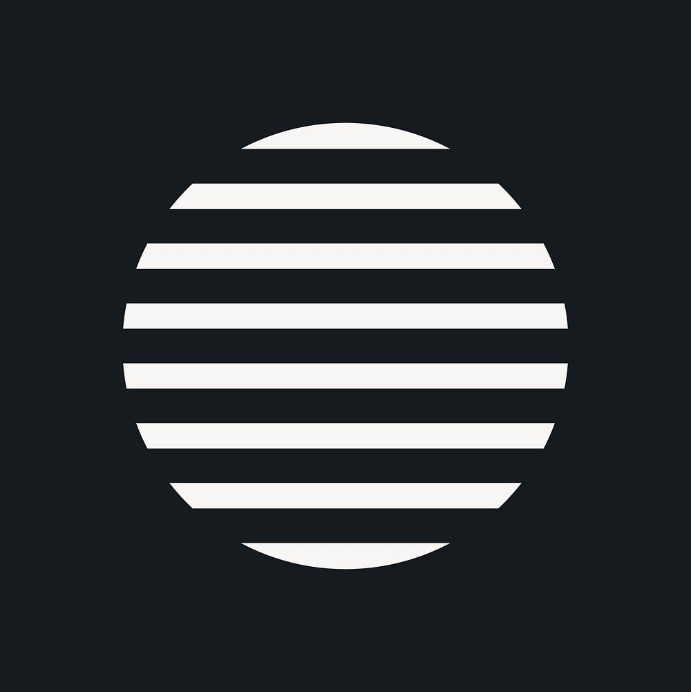 Geometric stickers, white striped circle simple design, on black background psd