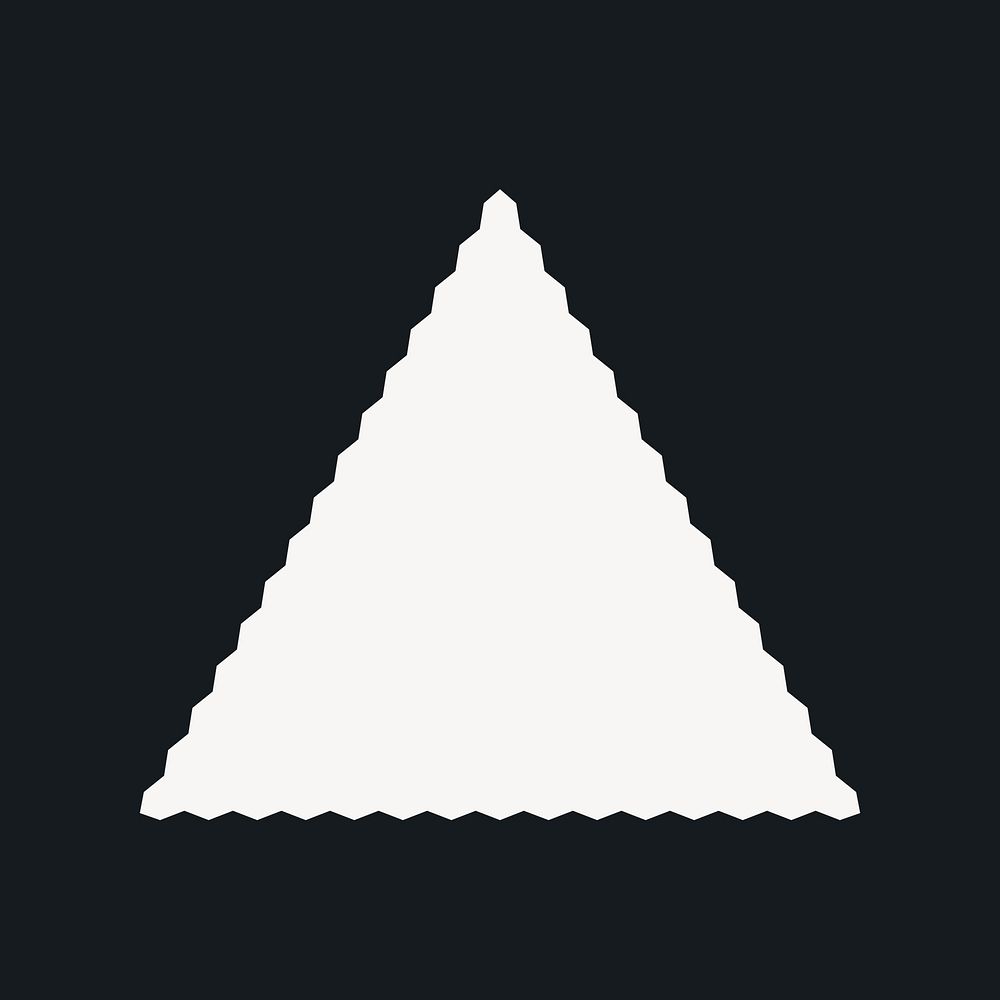White flat graphic jagged triangle illustration, simple shape design on black background