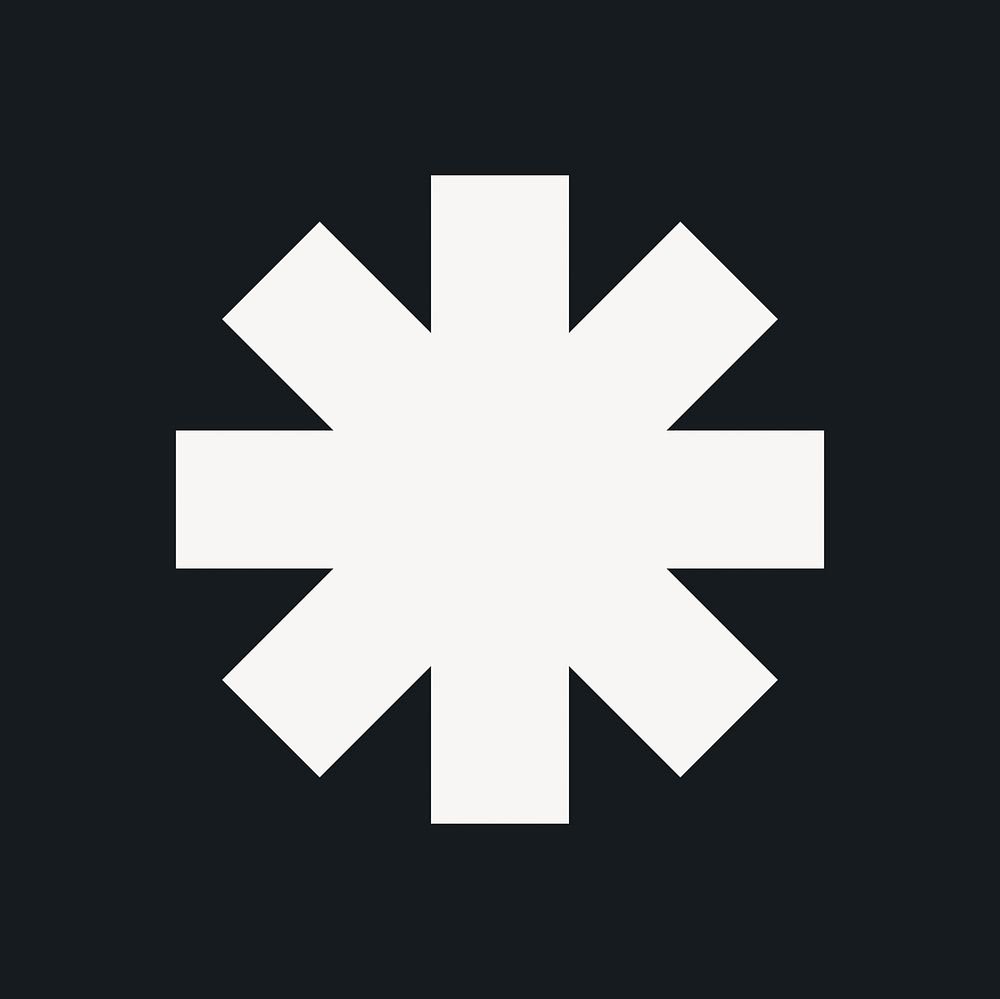 White flat graphic asterisk icon illustration, simple shape design on black background