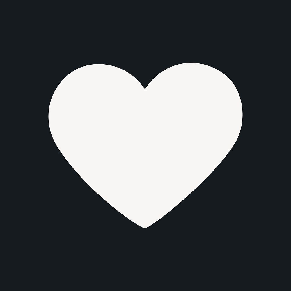 White flat heart illustration, simple shape design on black background