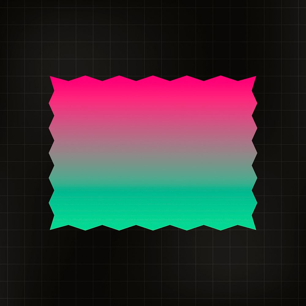 Geometric sticker, gradient color jagged rectangular simple design, on black background vector