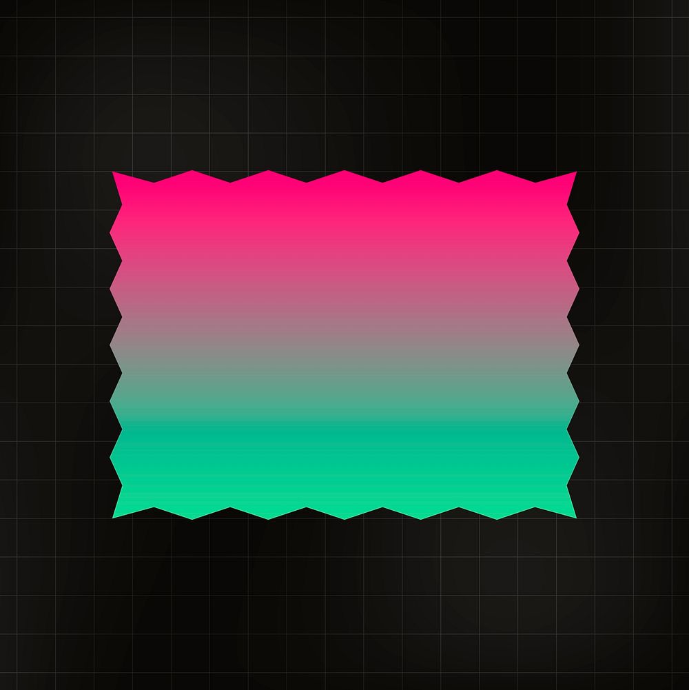 Geometric sticker, gradient color jagged rectangular simple design, on black background psd