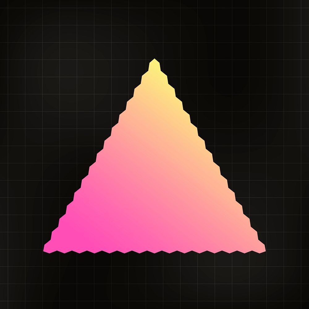 Geometric sticker, gradient color jagged triangle simple design, on black background psd