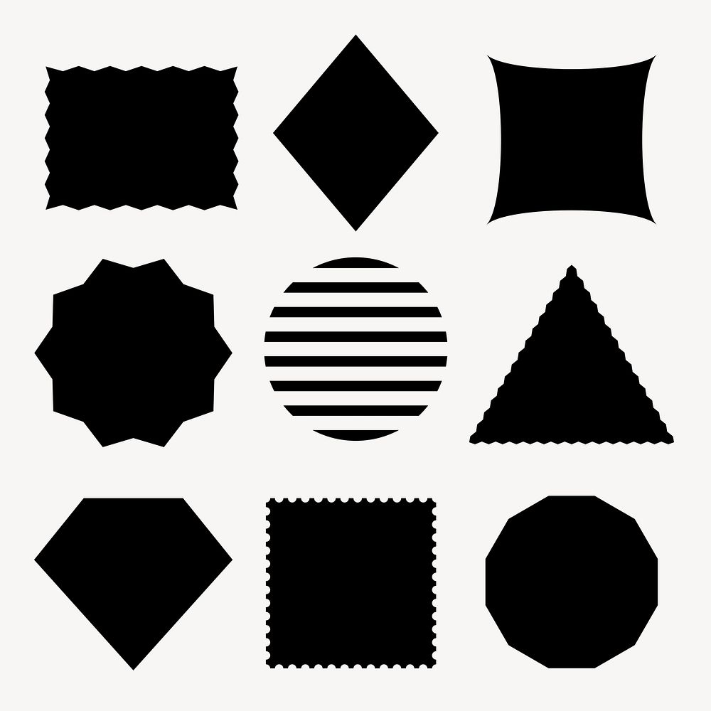 Black and white geometric element, simple shape design set psd