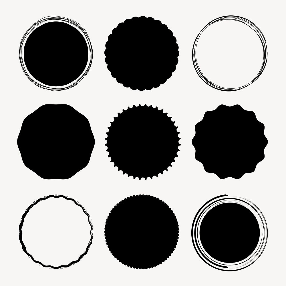 Black and white geometric element, simple shape design set psd