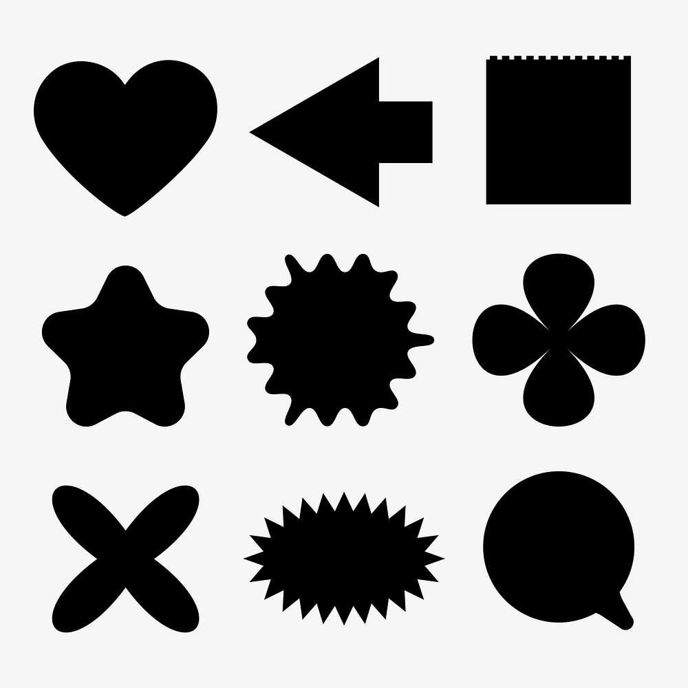 Geometric stickers, black shape simple design, on white background vector