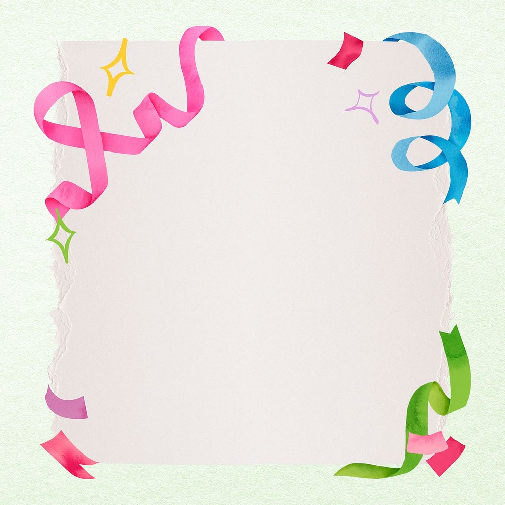 Festive frame background, colorful ribbon illustration psd