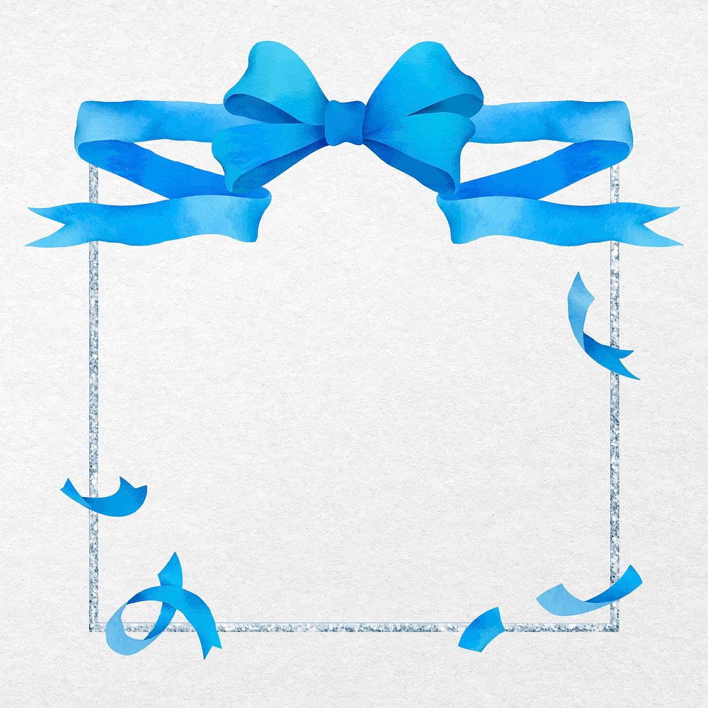 Wedding frame background, blue bow illustration vector