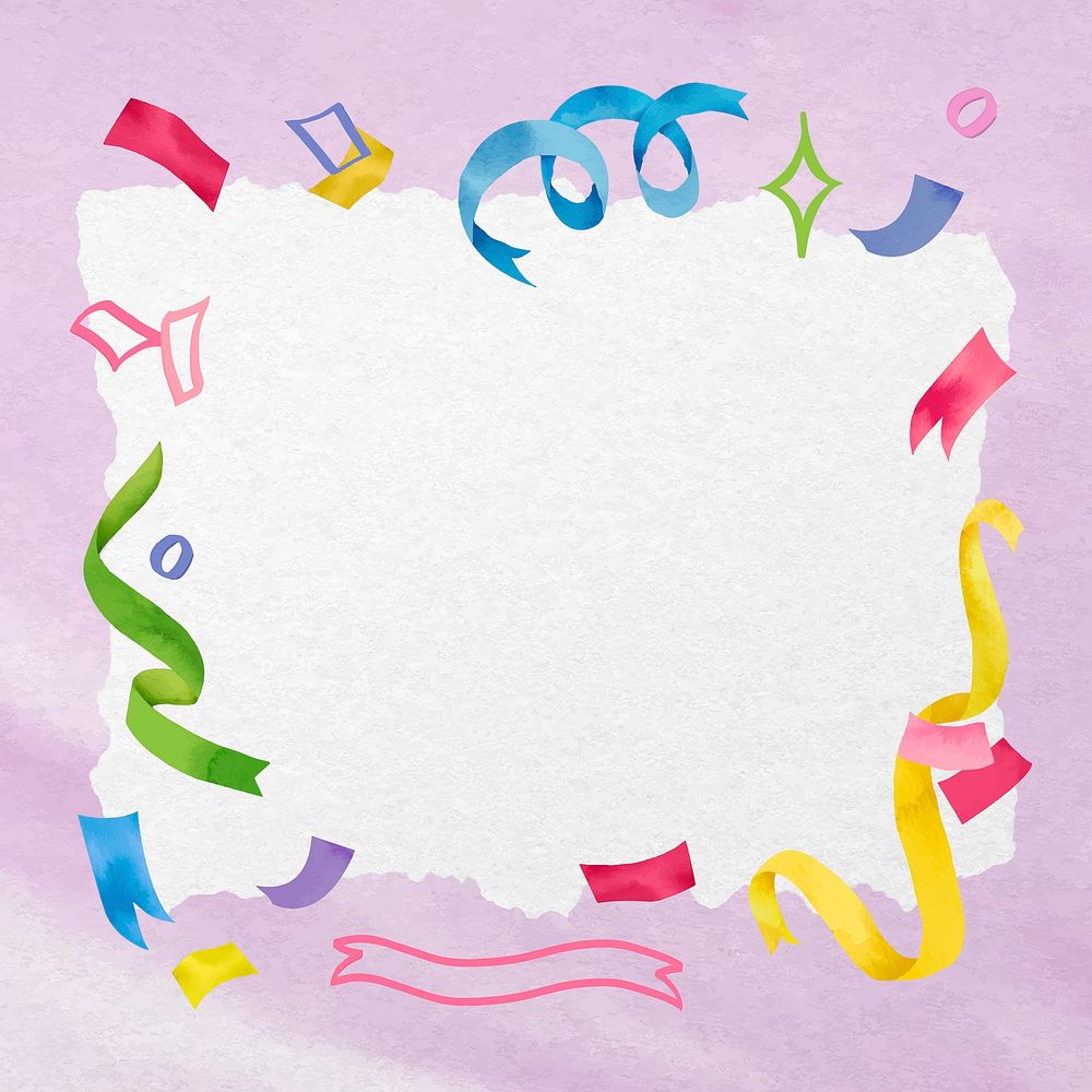 Cute party frame background, colorful ribbon illustration vector