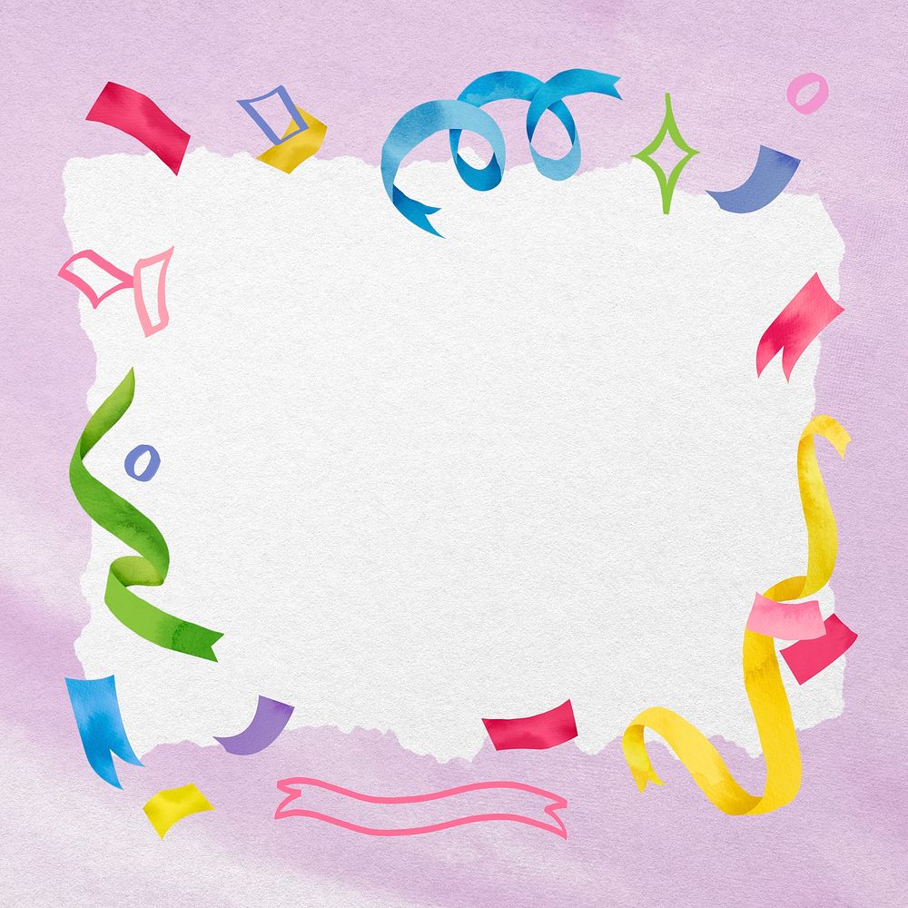 Cute birthday frame background, colorful ribbon illustration