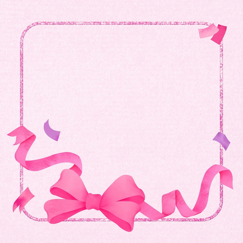Cute frame, pink bow, watercolor illustration psd